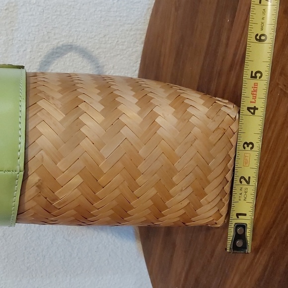 Green & Rattan Straw TOTE bag Bamboo Handles Polka-dot interior Medium Size - Picture 8 of 8